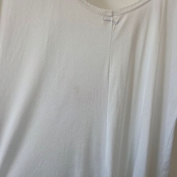 White Satin Maxi Length Slip Cap Sleeve Lace Trim Temple Ordinance Pocket Small - Picture 11 of 11